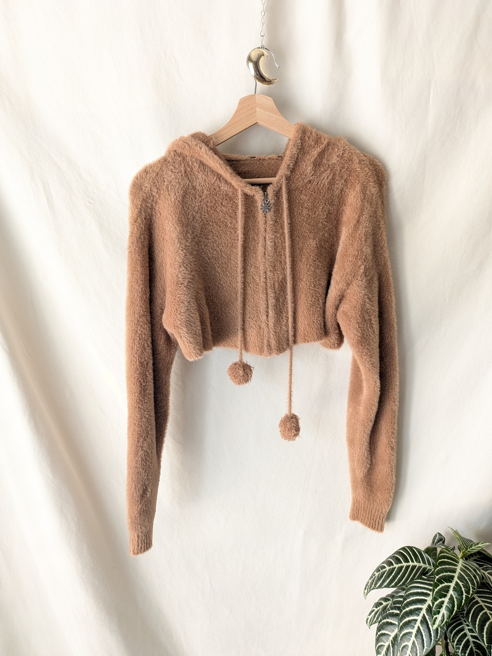 Cozy Cropped Faux-Fur Hoodie Jacket - Brown